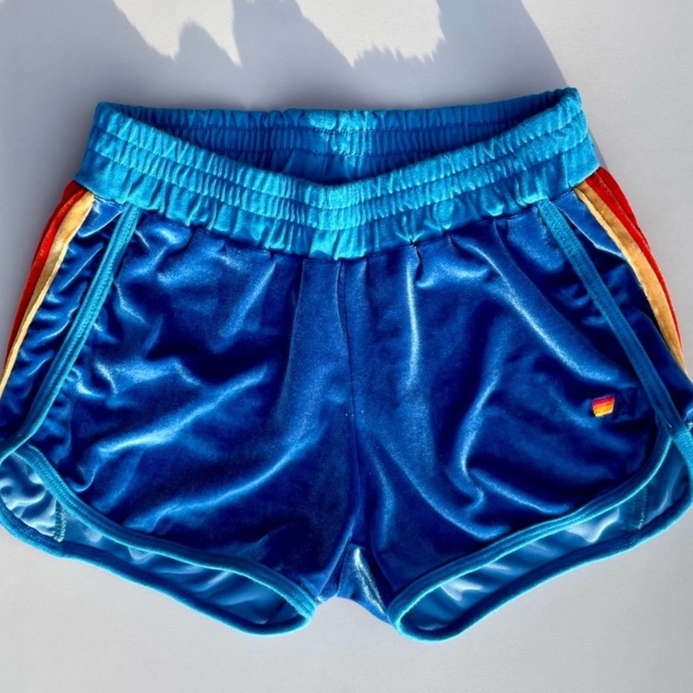 Aviator Nation Turquoise Velvet Board Shorts Jogger Rainbow Stripes Small